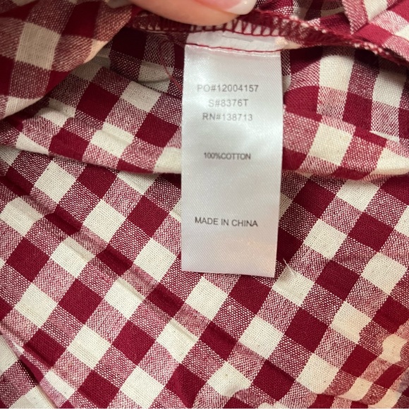 DOE & RAE Red and White Gingham Checked Cold Shoulder Butterfly Sleeve Blouse - Picture 13 of 17